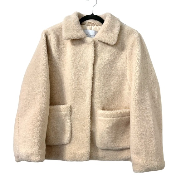 Rebecca Minkoff Harley Teddy Sherpa Fleece Jacket Ivory Size Large Minimalist - Picture 1 of 6